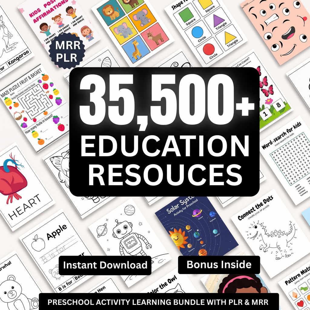 35,500+ Kids Learning Activities Bundle | Printable Worksheets, Coloring Pages & Homeschool Resources (PLR/MRR)