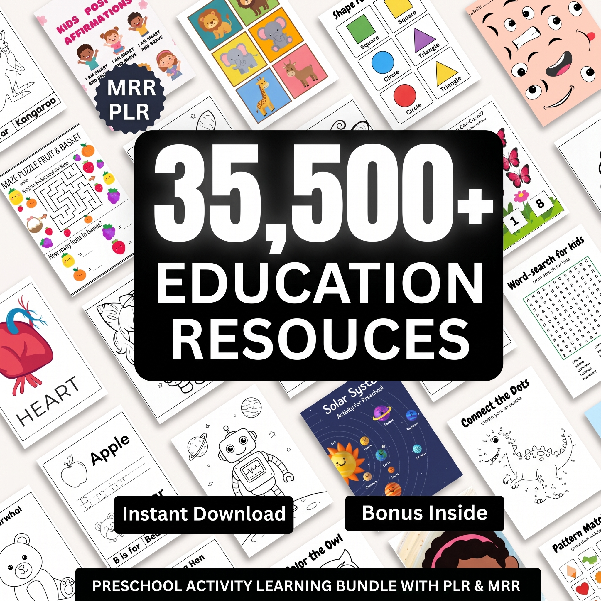35,500+ Kids Learning Activities Bundle | Printable Worksheets, Coloring Pages & Homeschool Resources (PLR/MRR)