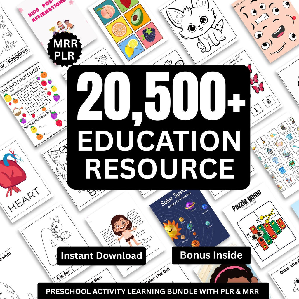 20,500+ Kids Educational Resources Bundle | Printable Worksheets, Homeschool Activities & PLR/MRR Rights
